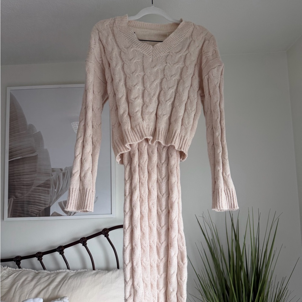 SHEIN cream sweater and skirt set